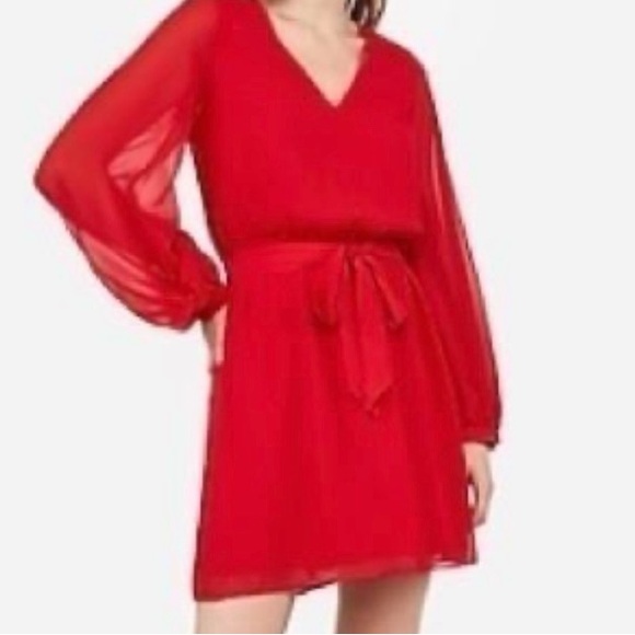 Express Dresses & Skirts - Express. Red Dress. Long Sheer Sleeves. Size Large. ❤️